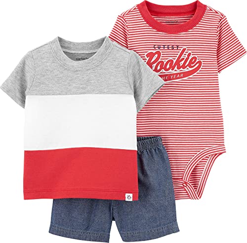 Carter's 3-Piece Giraffe Little Short Set (Grey Multi Red, 3 Months)