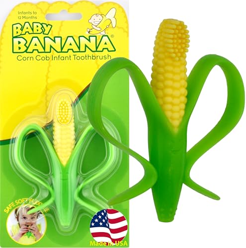 Image of Baby Banana - Corn Cob Toothbrush, Training Teether Tooth Brush for Infant, Baby, and Toddler Green/Yellow Cornelius