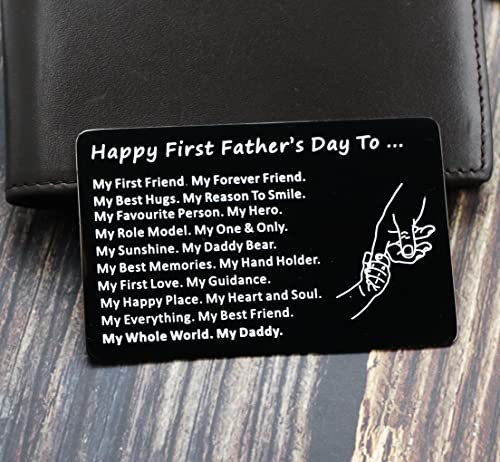 Ankiyabe New Dad Gift First Fathers Day Metal Wallet Card Engraved Love Message Wallet Card Insert New Daddy Gift from Baby Dad To Be Gift (My First Friend My Best Friend)2