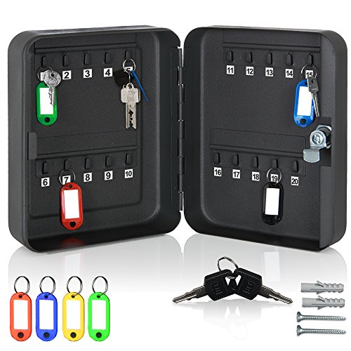 Preisvergleich Produktbild monzana® Schlüsselkasten 20 Haken inkl. 20 Schlüsselanhänger abschließbar Stahl Schlüsselschrank Box Tresor Safe