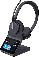 Yealink HA64 Pro Dual Speaker Wireless DECT & Bluetooth Headset with 3.5" Touch Screen - Noise Canceling for Desk Phone, PC, Mobile