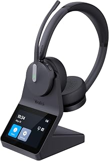Yealink HA64 Pro Dual Speaker Wireless DECT & Bluetooth Headset with 3.5" Touch Screen - Noise Canceling for Desk Phone, PC, Mobile
