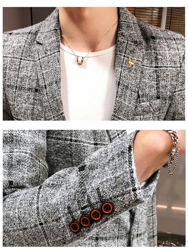 Spring and Autumn Japanese Style Print Stand Collar Mens Casual Plaid Blazer4