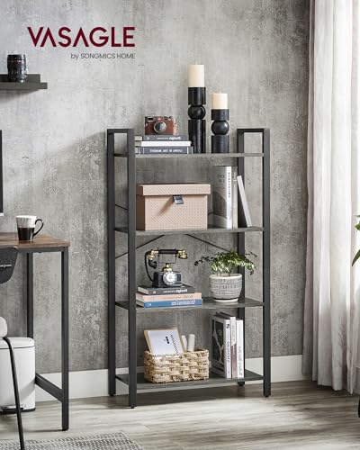 Image of VASAGLE 4-Tier Bookshelf, Bookcase with Steel Frame, Book Shelf for Living Room, Home Office, Study, 11.8 x 26 x 47 Inches, Industrial Style, Charcoal Grey and Ink Black ULLS060B04