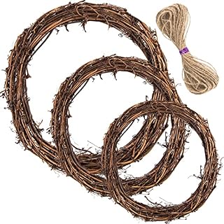 WXJ13 3 Pack Rattan Wreath Ring 15cm, 20cm, 25cm Natural Vine Wreath Door Round Garland DIY Craft Door Wall Hanging for Halloween, Christmas Valentine's Day Wedding Party Decorate