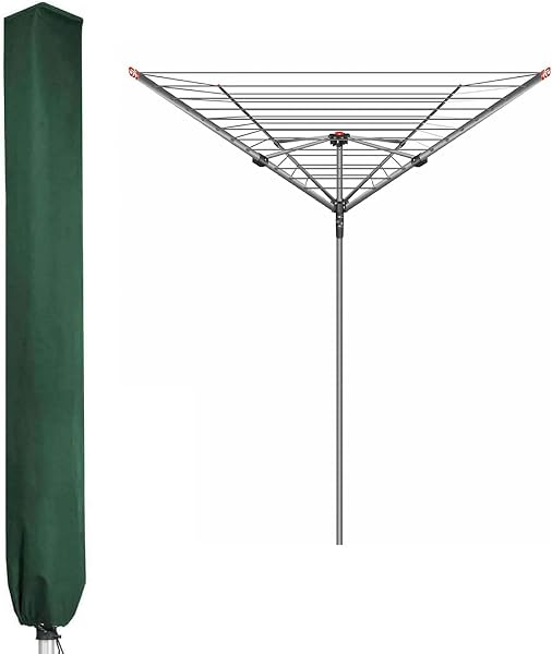 Obrotowy pokrowiec na linkę do prania, 16 x 16 x 165 cm, wodoodporny pokrowiec na suszarkę obrotową z zamkiem błyskawicznym 600D powłoka Oxford PCW o wysokiej gęstości, zielony