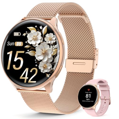 SLOKSFil Reloj Inteligente Mujer, 1,39" SmartWatch Mujer Redondo SpO2, 24H Pulsometro, Presión Arterial, Monitor sueño, Monitor de sueño 120 Deportes para iOS Android (Oro Rosa)