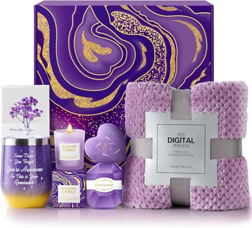 ANLEMIN Birthday Gifts for Women, Relaxation Gift Basket with Luxurious Flannel Blanket, Get Well Soon Gifts, Christmas Gifts for Women, Mom, Wife, Girlfriend, Friends