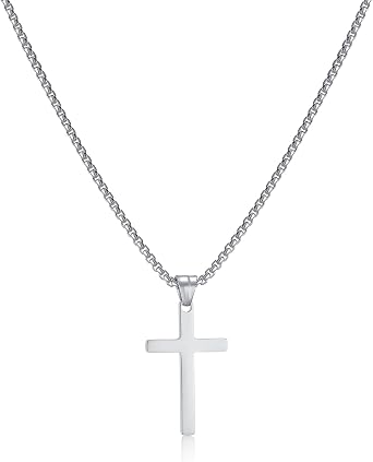Men's Cross Necklace, Gold/Silver/Black Chain with Cross Pendant, Christianity Jewellery, Stainless Steel
