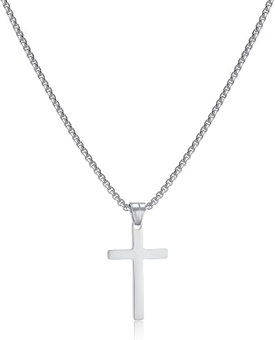 Collier croix chrétienne, acier inoxydable