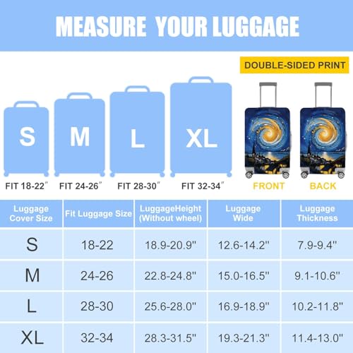 Image of Art Print Travel Suitcase Cover - Starry Night Style Waterproof Luggage Cover and Stretchable Suitcase Protector for Checked Bags,Fits 24 inch-26 inch Luggage,M