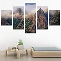 SIGNWIN 5 Panel Canvas Wall Art Foggy Mountains for Home Decorations Ready to Hang - 60