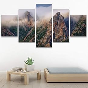 SIGNWIN 5 Panel Canvas Wall Art Foggy Mountains...