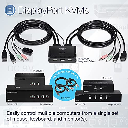Image of TRENDnet 6 Ft. Display Port, USB, and Audio KVM Cable Kit, Compatible with KVM Switches, TK-240DP, TK-440DP, TK-241DP, TK-441DP, DisplayPort 1.2, 3.5mm Audio Connections, Black, TK-CP06