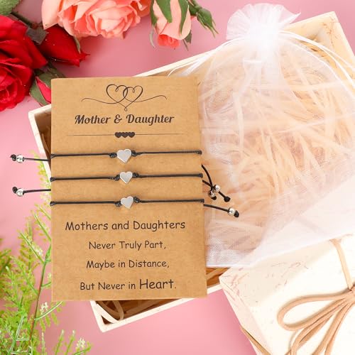 Image of EOBOH Mother's Day Gift Bracelets, Mother's Day Bracelets Adjustable Hearts Mother Daughter with Card, Love Mothers Day Gifts for Grandma Daughter Accessories
