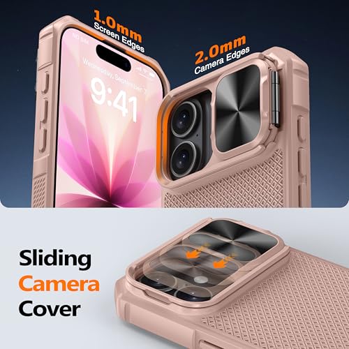 Image of Magnetic for iPhone 17 Case,[Slide Camera Cover][Compatible with Magsafe][Kickstand][Military Grade Protection] Shockproof Rugged Case for iPhone 17,Rose Gold