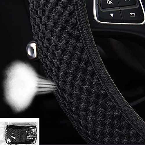 Mrtioo Breathable Stretch Elastic Steering Wheel Cover, Cool In Summer And Warm In Winter, Soft Microfiber Ice Silk Cloth Fabric, Universal 14.5-15 In, Fit Suvs, Vans, Sedans, Cars, Trucks - Black #TOP3