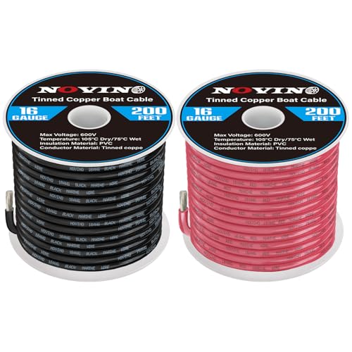 16 Gauge Marine Wire 16 AWG 200FT Red &amp; 200FT Black Marine Grade Wire