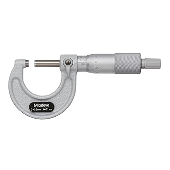 Mitutoyo 103-137, Outside Micrometer, 0-25mm Measuring Range, 0.01mm Graduation, 0.002mm Accuracy, High-Accuracy Thickness Measurement with Smooth Stop Control and Reliable Repeatability