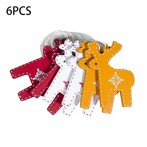 Meetforyou 6 Piezas Colgante de Copo de Nieve de Alce con Estampado navideño, Colgante de árbol de Navidad, Decoraciones navideñas