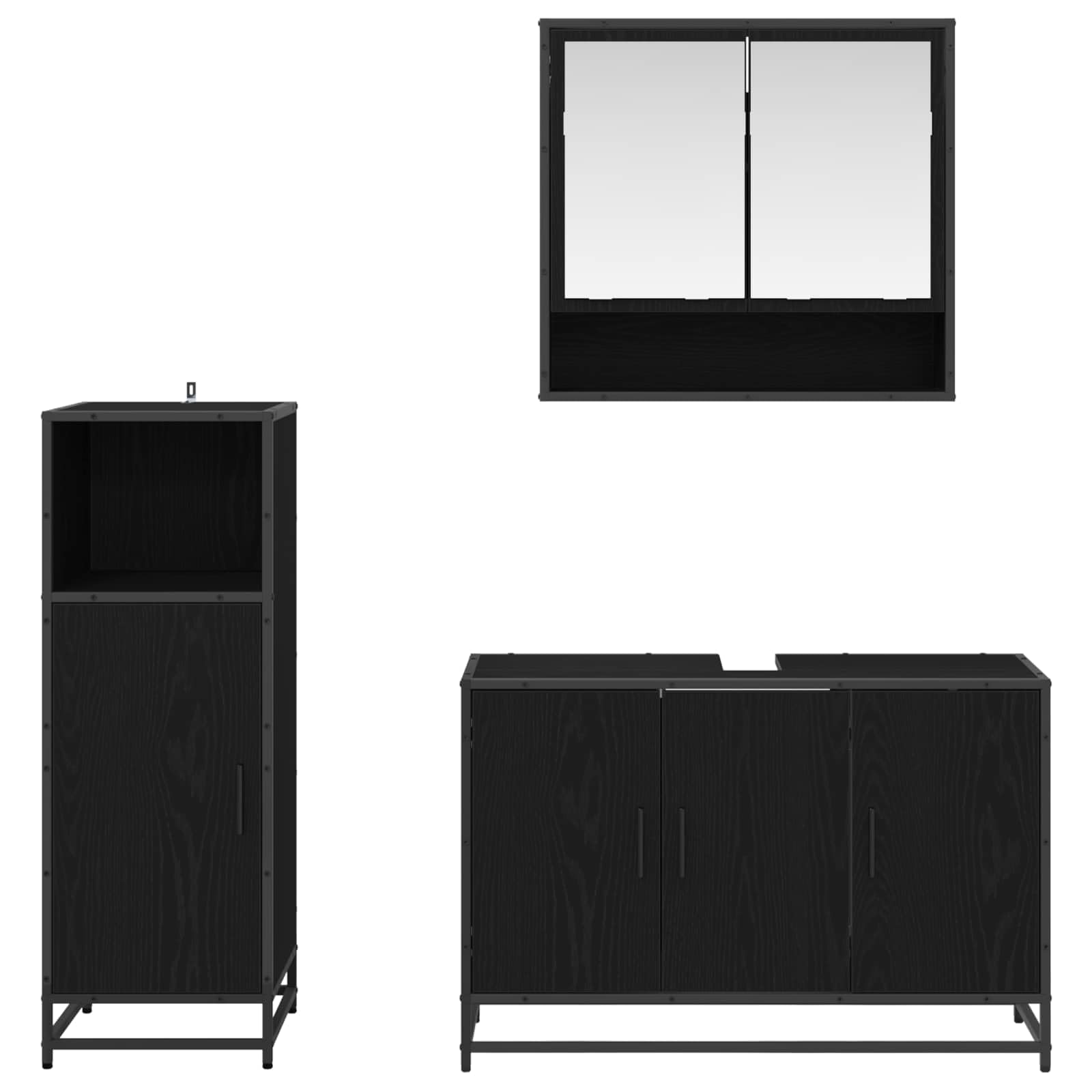 Juego de muebles de baño (3 piezas, aspecto de roble, material de madera), color negro