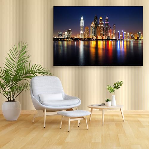 Image of Pitaara Box Dubai Marina At Dusk, UAE | Canvas Painting for Bedroom & Living Room | Engineered Wood Frame | 27 x 18 inch (69 x 46 cms)