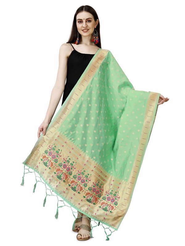 Image of DEVANGI Women's Woven Banarasi Silk Dupatta /Chunni For Women, Floral Print 1 Meter Wide and 2.3 Meter Length Printed Designer Dupatta /Chunni For Girls