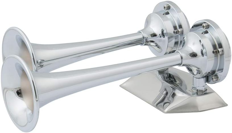 10108 - Aftermarket Replacement 12v Chrome Plated Dual Trumpet Mini Air Horn Compatible with Marinco