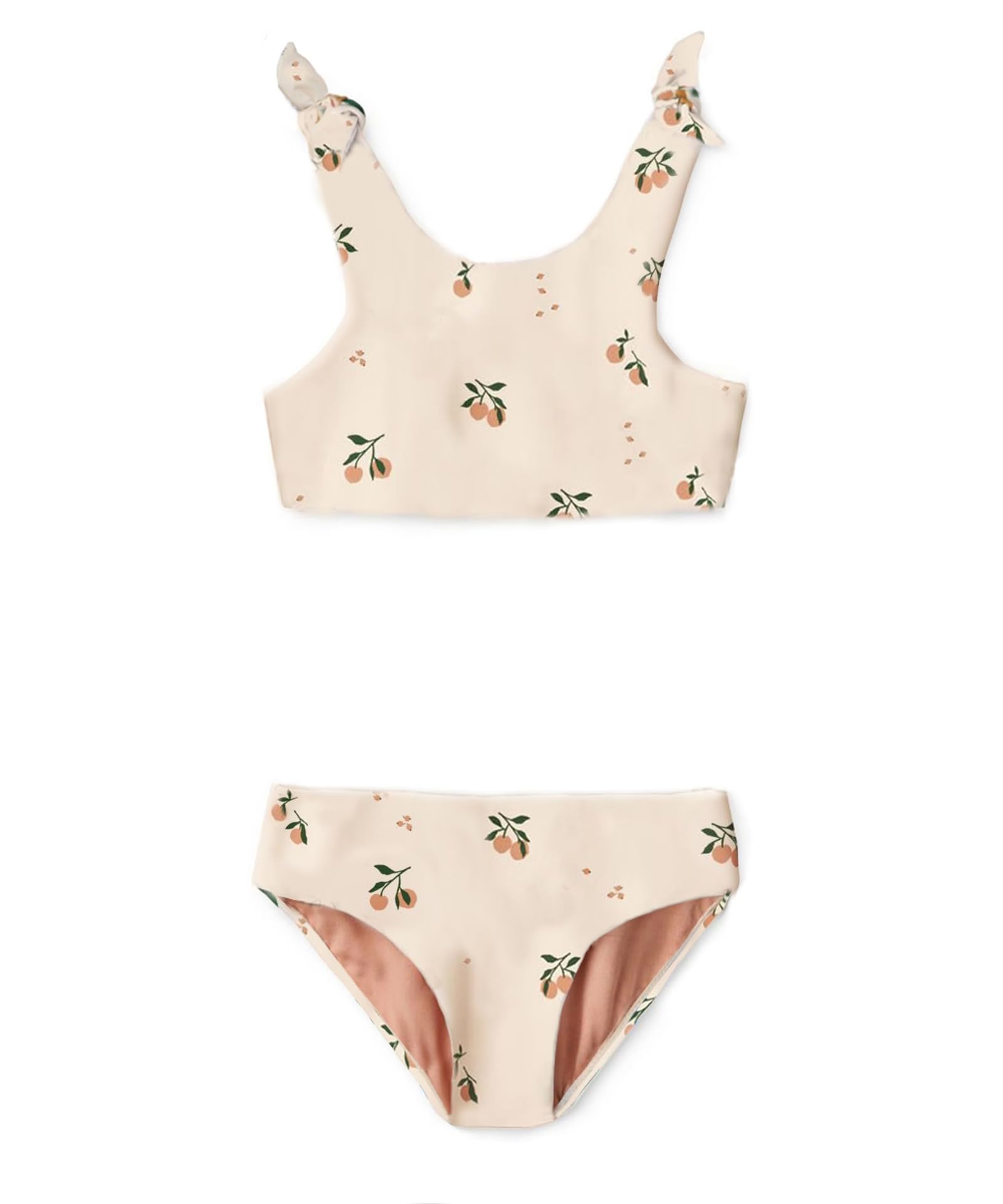 LDIOIF Girls Swimsuits Two Piece Bikini Set Bowknot Swim Top & Bottoms Tankini Set Summer Beach Wear Pink Cherry Bathing Suit