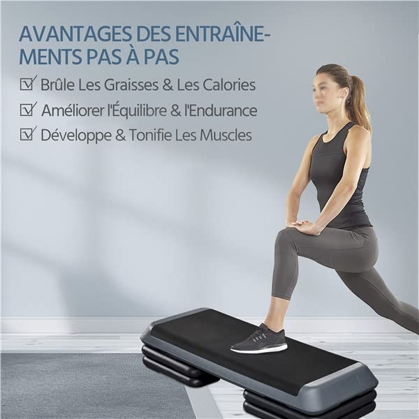 Abician Step d'aérobic Réglable en Hauteur, Step de Fitness à 3 Couches Détachables, Charge Max. 250kg, Entraînement Cardio, Domicile, Gym, Bureau