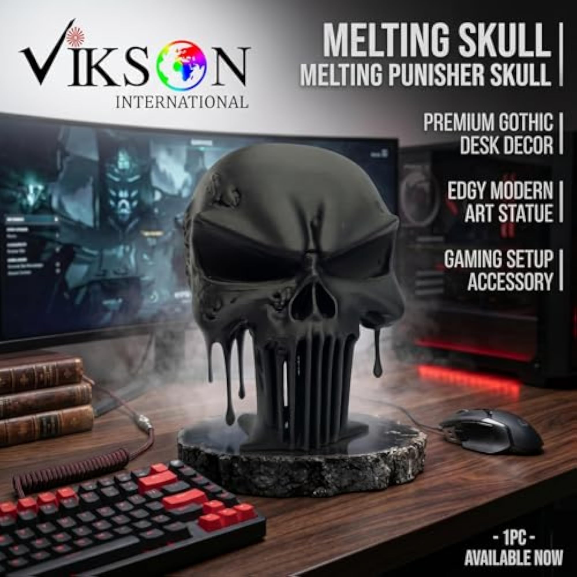 Gothic Melting Skull Display Figure, Edgy Modern Art Statue
