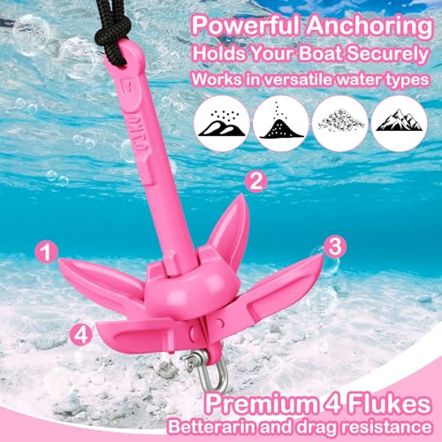 Image of Lounsweer 2 Pack 1.5 /3.5 lb Marine Kayak Anchor Kit Folding Grapnel Anchor Kit Boat Kayak Fishing Accessories for Small Boats Kayaks Canoe Paddle Boards
