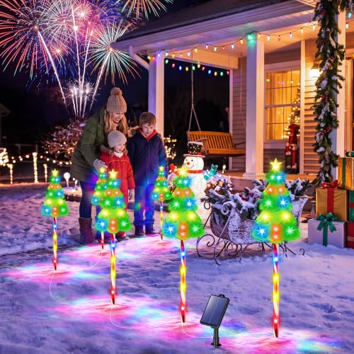 AOUNQ Solar Christmas Decorations, Christmas Tree Pathway Lights Outdoor | 102 LEDs, 10 Lighting Modes Solar Christmas Lights outdoor Waterproof, Solar Candy Cane Stake lights for Yard Lawn, 6 Pack - image 7