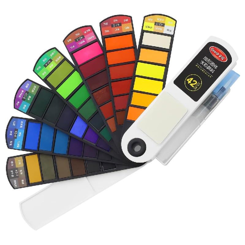 KRIDHA CREATION 42-Color Foldable Solid Watercolor Paint Set | Refillable Water Brush Pen & Absorbent Sponge | Travel Watercolor Set for Students, Beginners & Artists (Black Case)