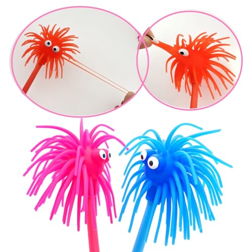 JZK 4x Wobbly Fuzzy Head Pen With Googly Eyes, Soft Silicone Pom Pom Ballpoint - Image 2