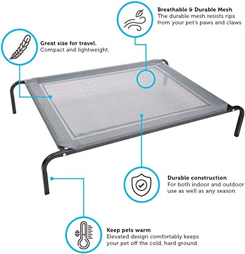 Paws & Pals Elevated Dog Bed - Steel Frame, Temp Control, Indestructible Chew-Proof Pet Cot W/Trampoline Suspended Raised Hammock Best For Portable In/Out Door Use Cooling Platform | Medium #TOP2