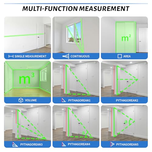 Laser Distance Meter 300Ft – Green Beam Digital Laser Measure with Viewfinder, Angle Sensor, Backlit LCD, Unit Switching (M/in/Ft/Ft+in), Multifunctional Handheld Measuring Tool
