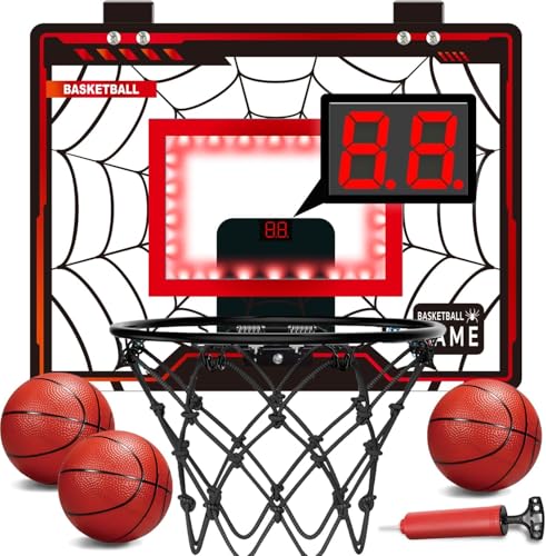 POPERFUN Panier de Basket Interieur, Panier Basket Enfant avec Lumières LED, Mini Panier Basket électronique Notation et 3 Ballons, Cadeau Aux Garcons Filles...