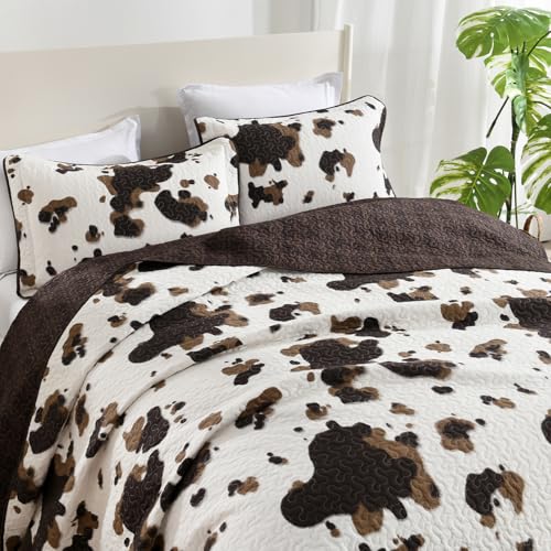 Image of Cabin Cow Quilt King Size - 100% Cotton Western Bedding Set