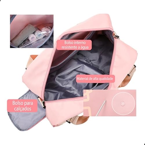Bolsa Mala Impermeável Transversal Feminina Academia Fitness Esportiva Para Viagem (Rosa)