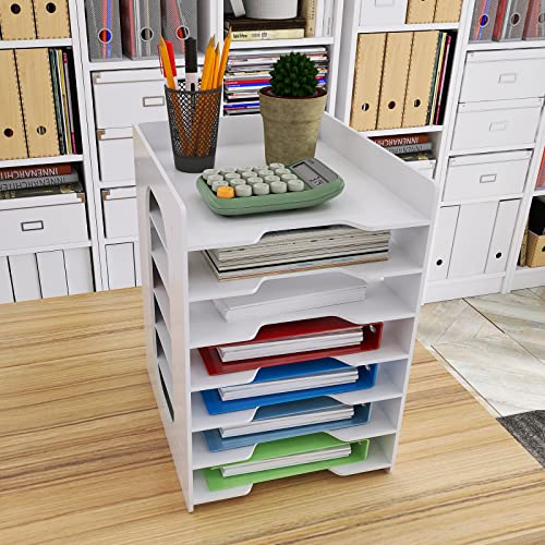 Natwind Office 7 Tiers File Paper Organizer For Desk Desktop White File Holder Office Desk Organizer Mail Letter Tray & Paper Sorter Document Notebooks Storage Rack For Home Office School Classroom #TOP2