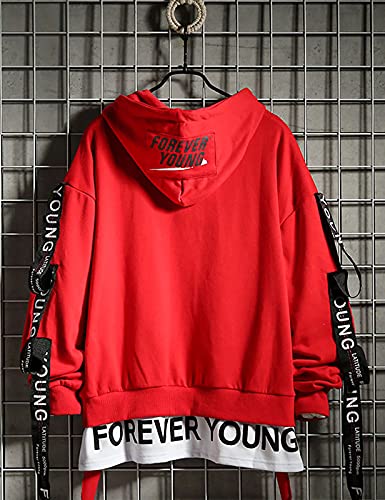 Image of DUDHUH Mens Hoodie Fashion Pullover Letter Print Tracksuit Techwear Casual Coat Hip-Hop Sweatshirt