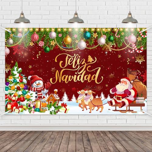 Wollmix Merry Christmas Banner Decoration Backdrops Feliz Navidad Winter Red Santa Claus Photography Background Tree Snow Snowman Family Holiday Indoor Party Supplies Props Photo Booth 70.8x43.3inch