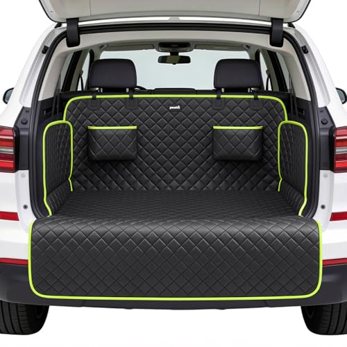 SUV Cargo Liner for Dogs, Upgraded Scratch-proof Leather 14.17" Heightened Side Flaps, 53.15" x40.55" Waterproof Non-Slip Trunk Liner with Bumper Flap, Universal Fit for SUVs Sedans Vans 3-Row SUV
