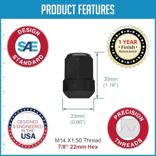 Image of Wheel Accessories Parts 20 Pcs M14x1.5 14x1.5 Thread OEM Factory Style Lug Nuts 1.38 inch Long Black 7 /8 inch 22mm Hex Fits Alloy Wheels 2009-17 Odyssey Pilot 90304-SJA-A91 | 611-313