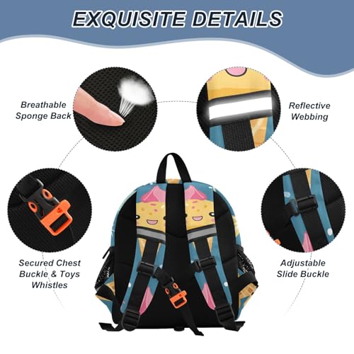 Kid's Backpack for Boys & Girls Toddler Bag Cartoon Ice Cream Backpack with Safety Leash3