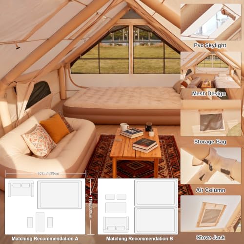 Image of Inflatable Camping Tent,2 /4 /6 /8 /10 Person Glamping Inflatable Tents, Quick Setup Blow Up Tents with Pump, Waterproof Inflatable Tent for Camping, Air Glamping Tents for Adult