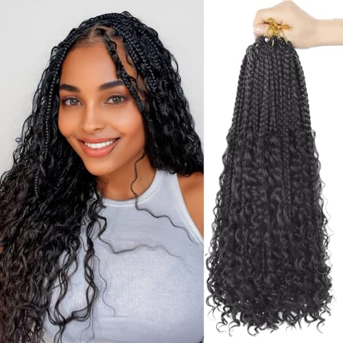 8 Pack Long Boho Box Braids Crochet Hair for Black Women with Curly Ends