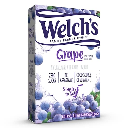 Welch's Singles To Go Drink Mix Grape, 6 Boxes with 6 Packets Each- 36 Total Servings