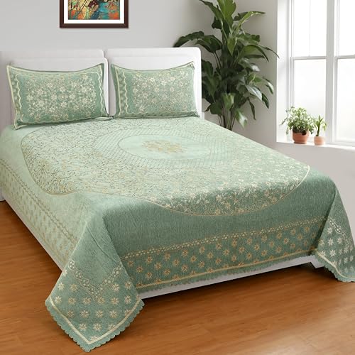 Image of Luxury Velvet Bedsheet - King Size Luxury Bed Sheet - Ultra Soft, Cozy & Warm Bedding for Bedroom - Hypoallergenic & Elegant Velvet Texture (Crystal 01 Pista 100X100, Velvet Bedsheet)